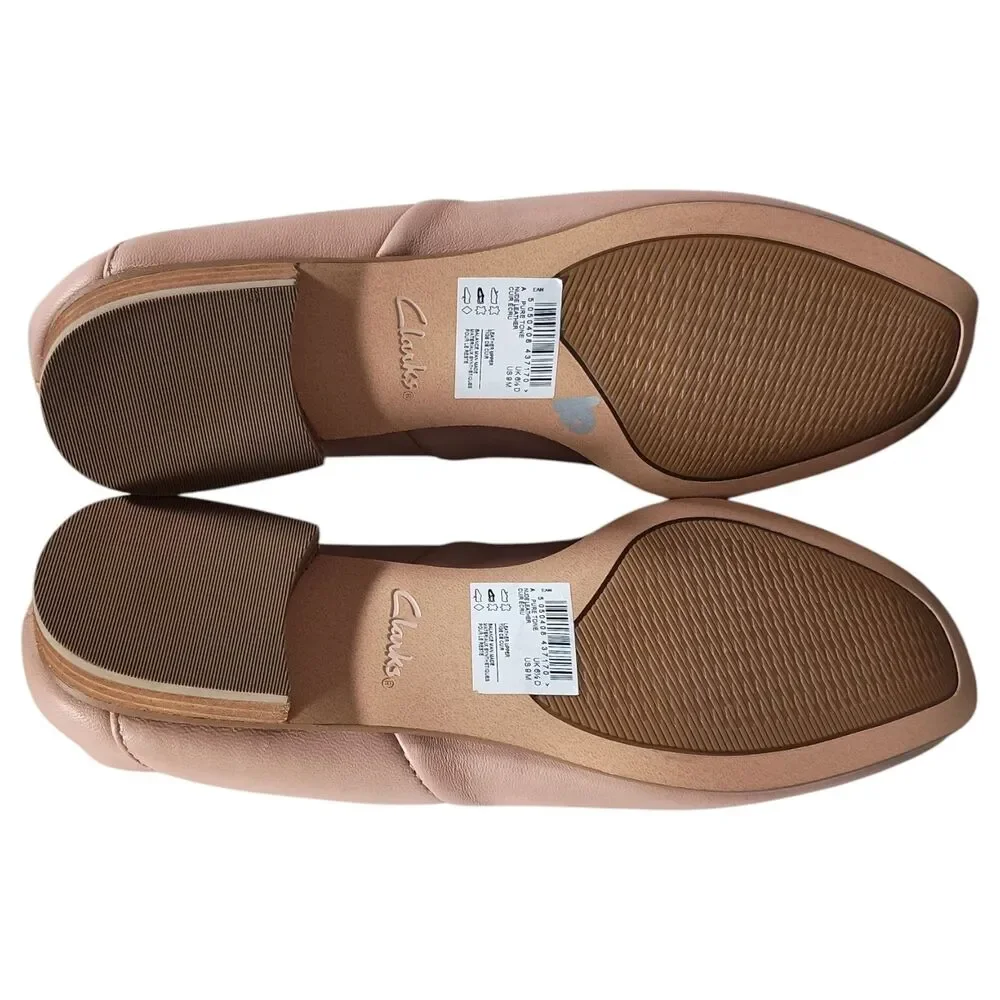 Clarks Pure Tone Loafer Shoes Womens 9 M Nude Leather Slip On Comfort